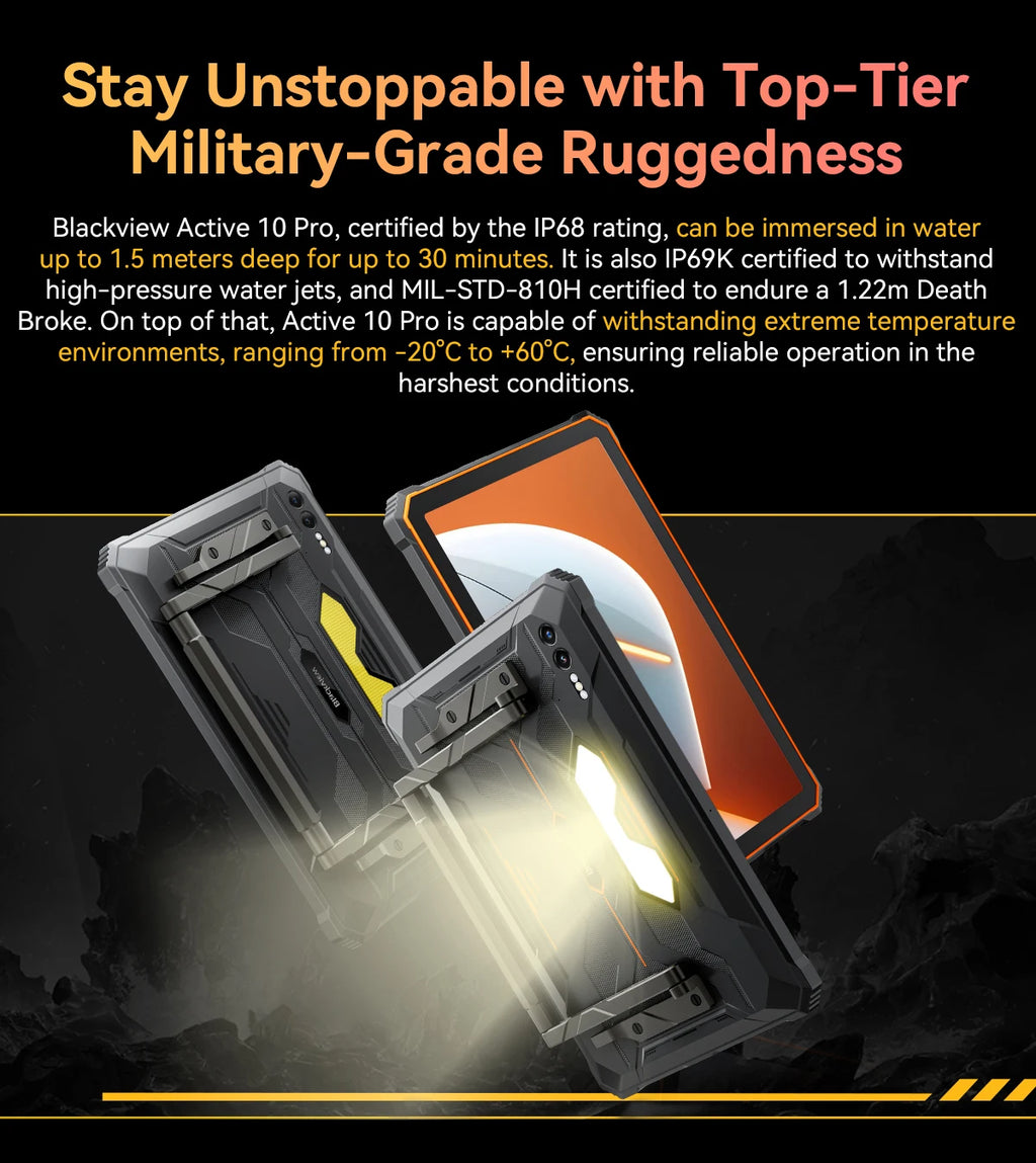 Device+ Active 10 Pro Rugged Tablets 11" FHD+ Display MTK 7300 30000mAh Battery 108MP Camera, 12GB 512GB, 5G Tablet Android 14