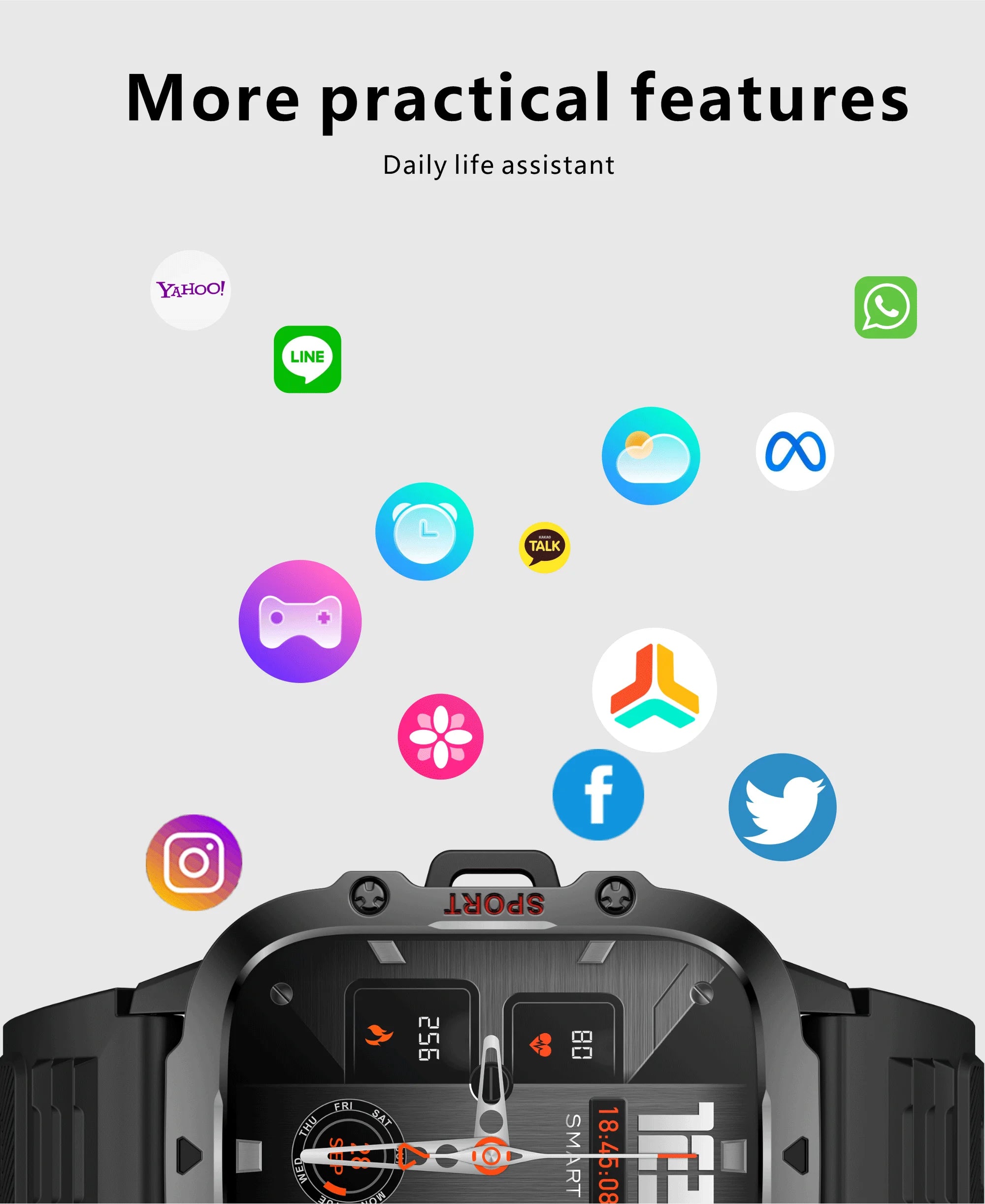 Rugged Military Smart Watch for Men - 2.01" Waterproof IP68 Bluetooth Calling Outdoor Fitness Tracker