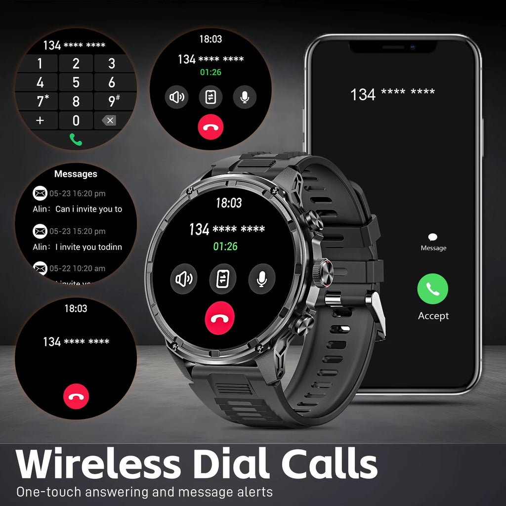 Device+ Military Rugged Smart Watch - 1.85" HD 710mAh Battery 100+ Sports Modes Heart Rate Monitor