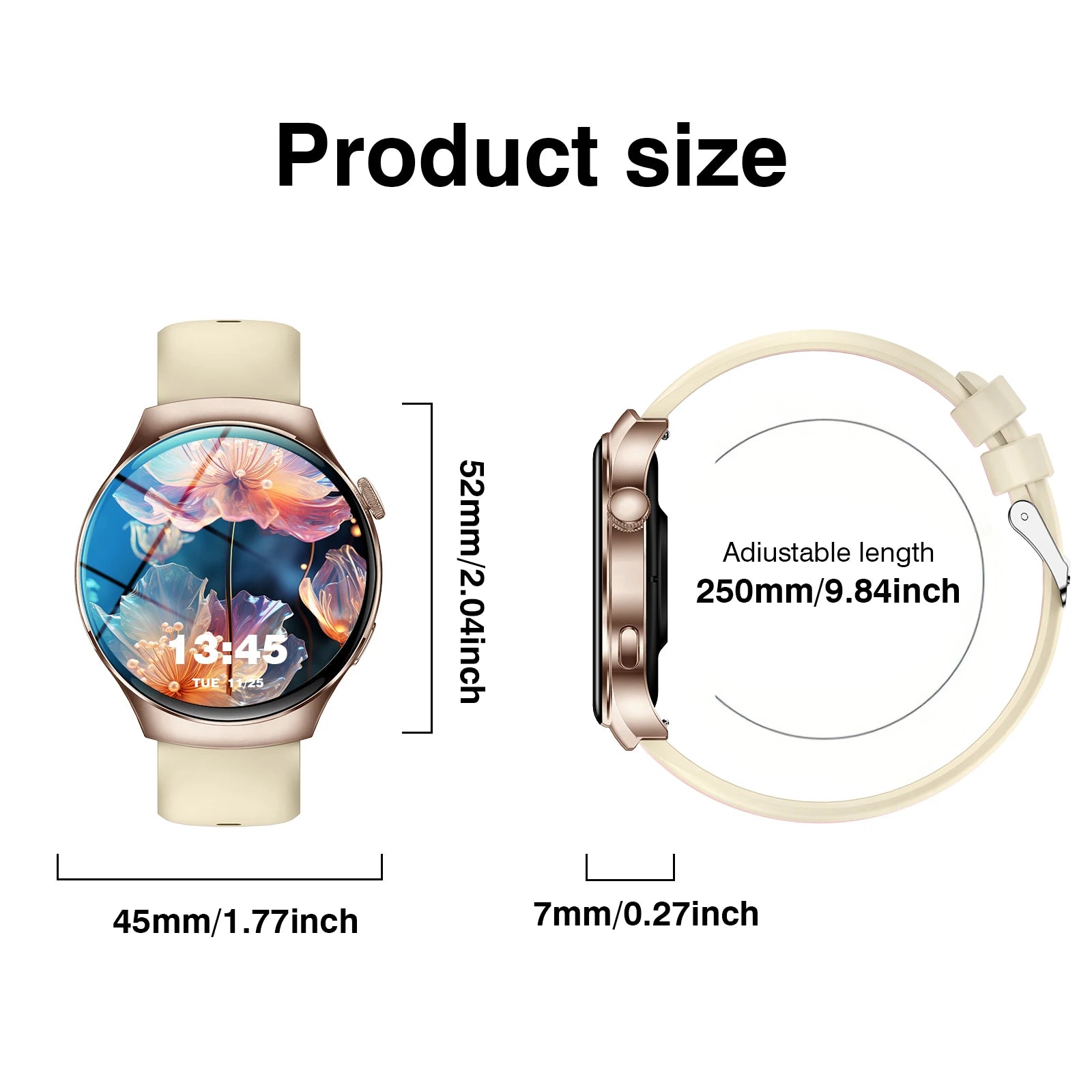 Elegant Floral Smart Watch - Round Display with Wireless Calling for Women & Men