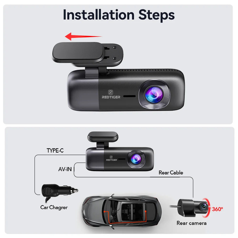 Device+ F9 4K Dash Cam with WiFi GPS Front And Rear Camera 64GB Night Vision Parking Mode Car Recorder for IOS/Android App Control