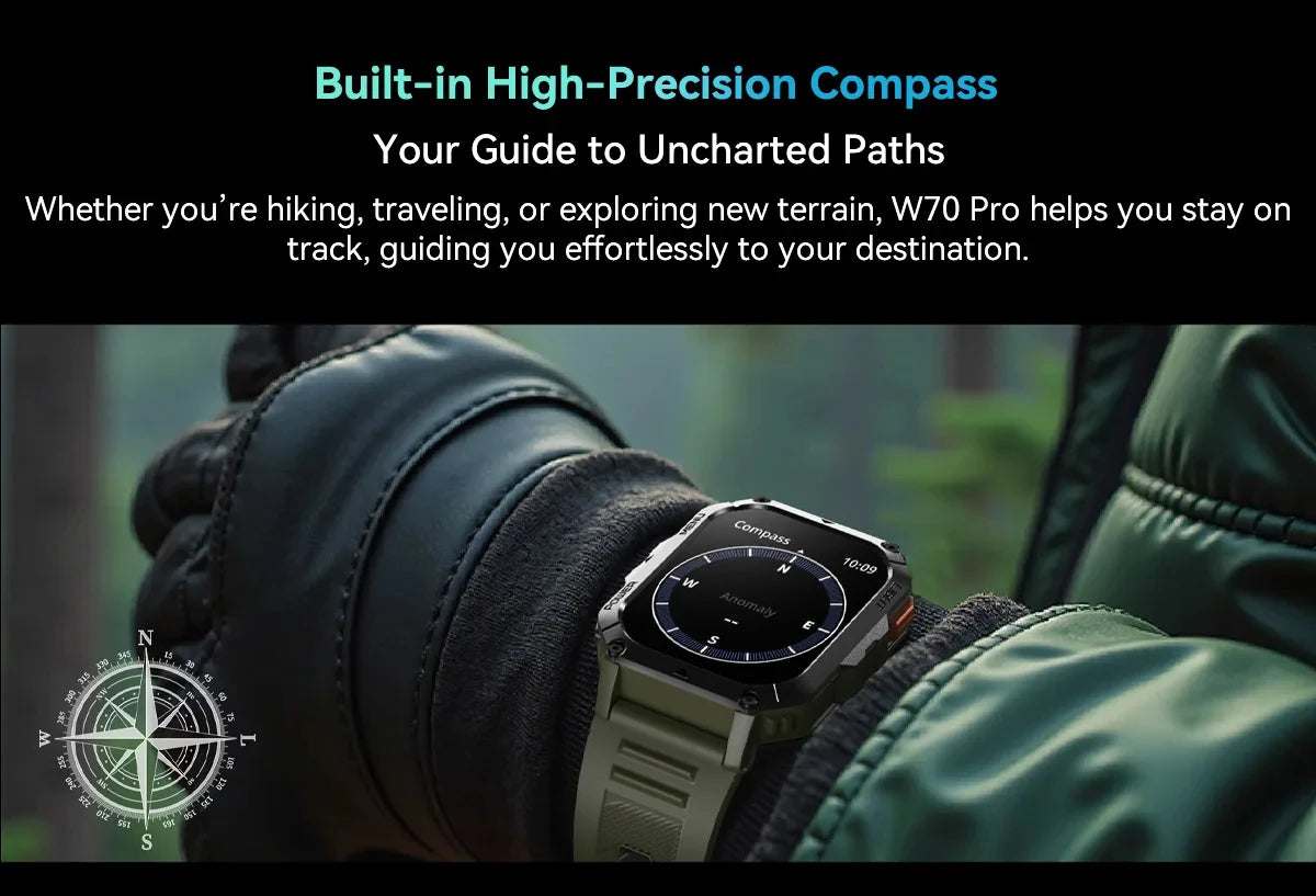 Device+ W70 Pro Outdoor Smartwatch - 2.01" Display LED Flashlight Compass 900mAh Battery