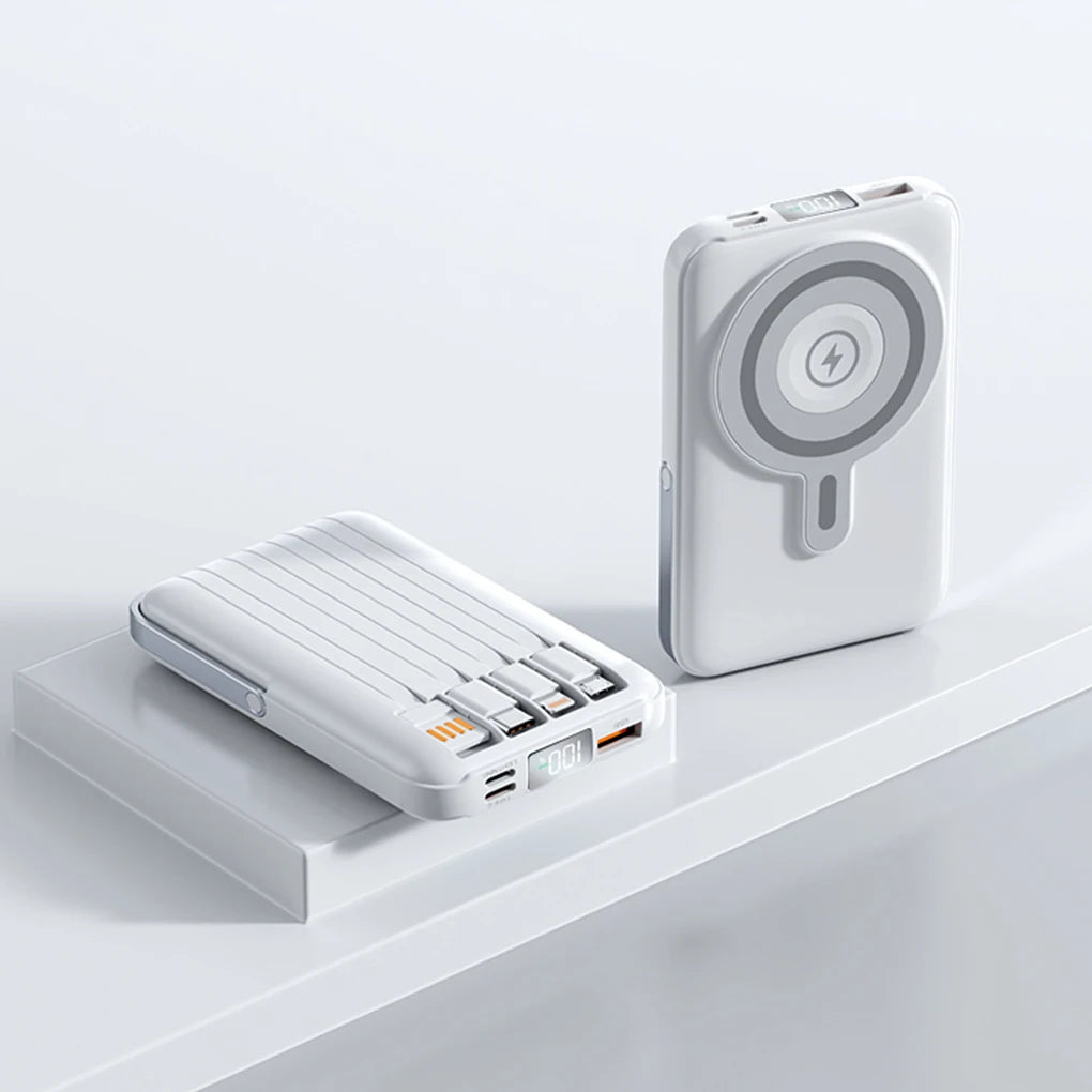 Device+ 10000mAh Magnetic Power Bank with Stand - 22.5W Wireless Fast Charging Built-In Cables