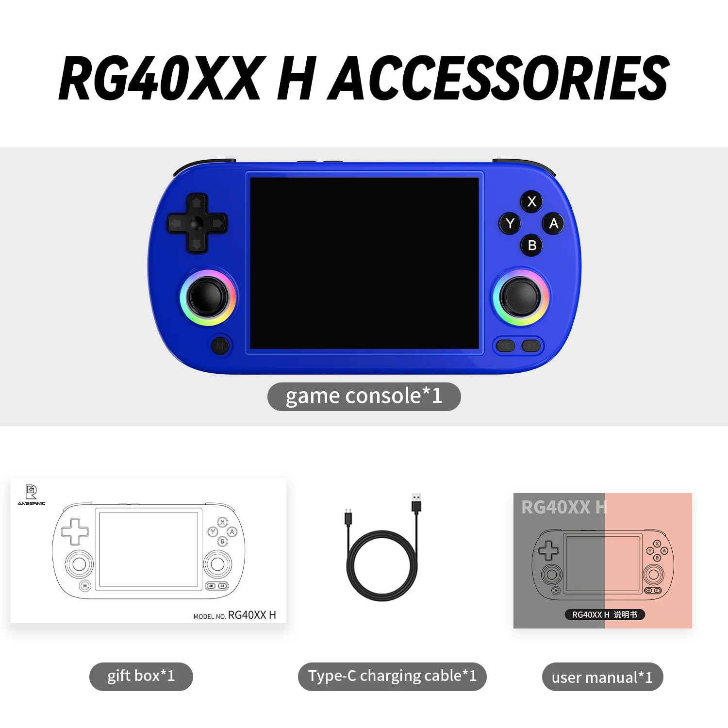 RG40XX H Retro Handheld Game Console - 4" Linux with RGB Lighting 5000+ Games WiFi Bluetooth