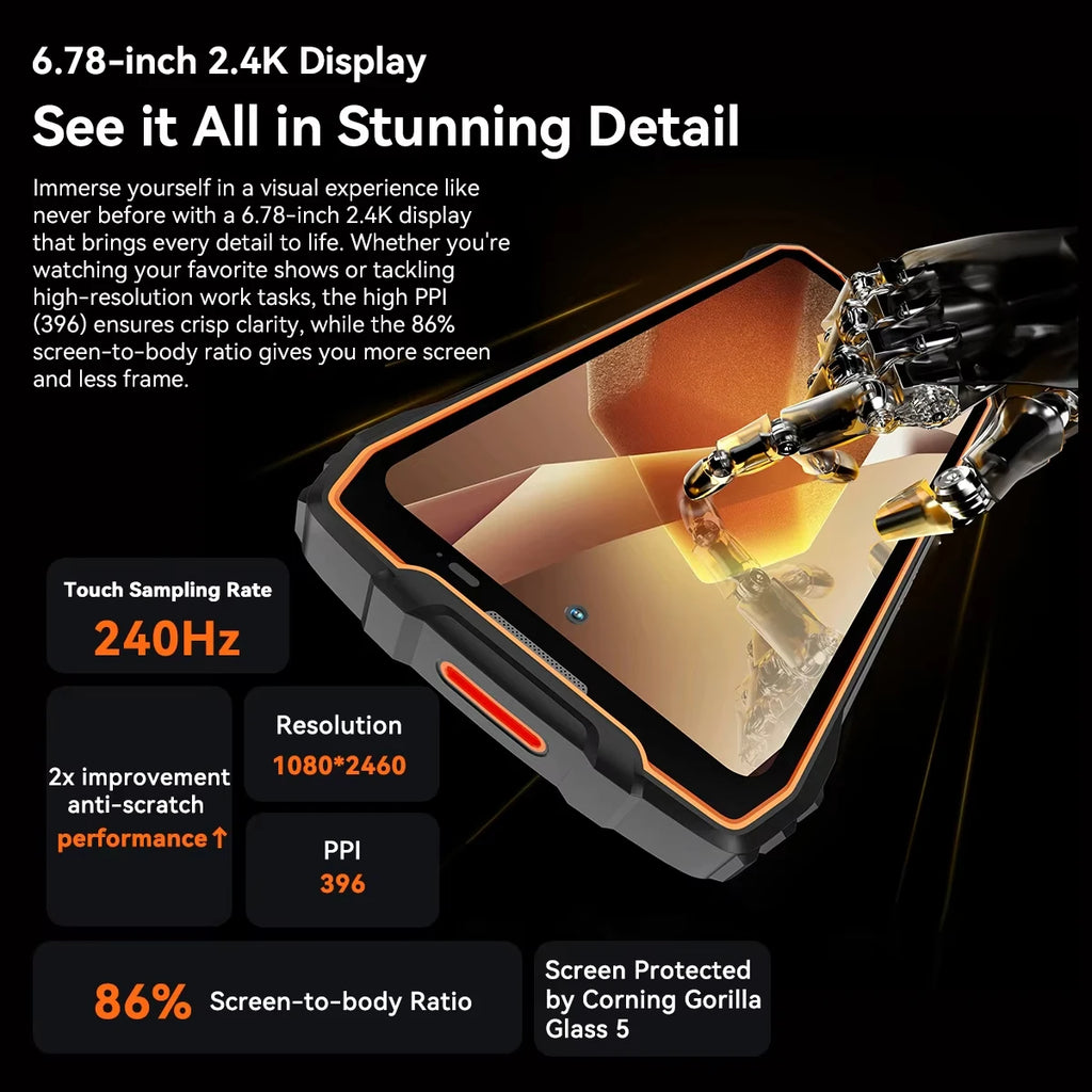 Device+ BL7000 5G Rugged Smartphone - 24GB RAM 256GB Android 15 120Hz Display Dual 50MP Camera