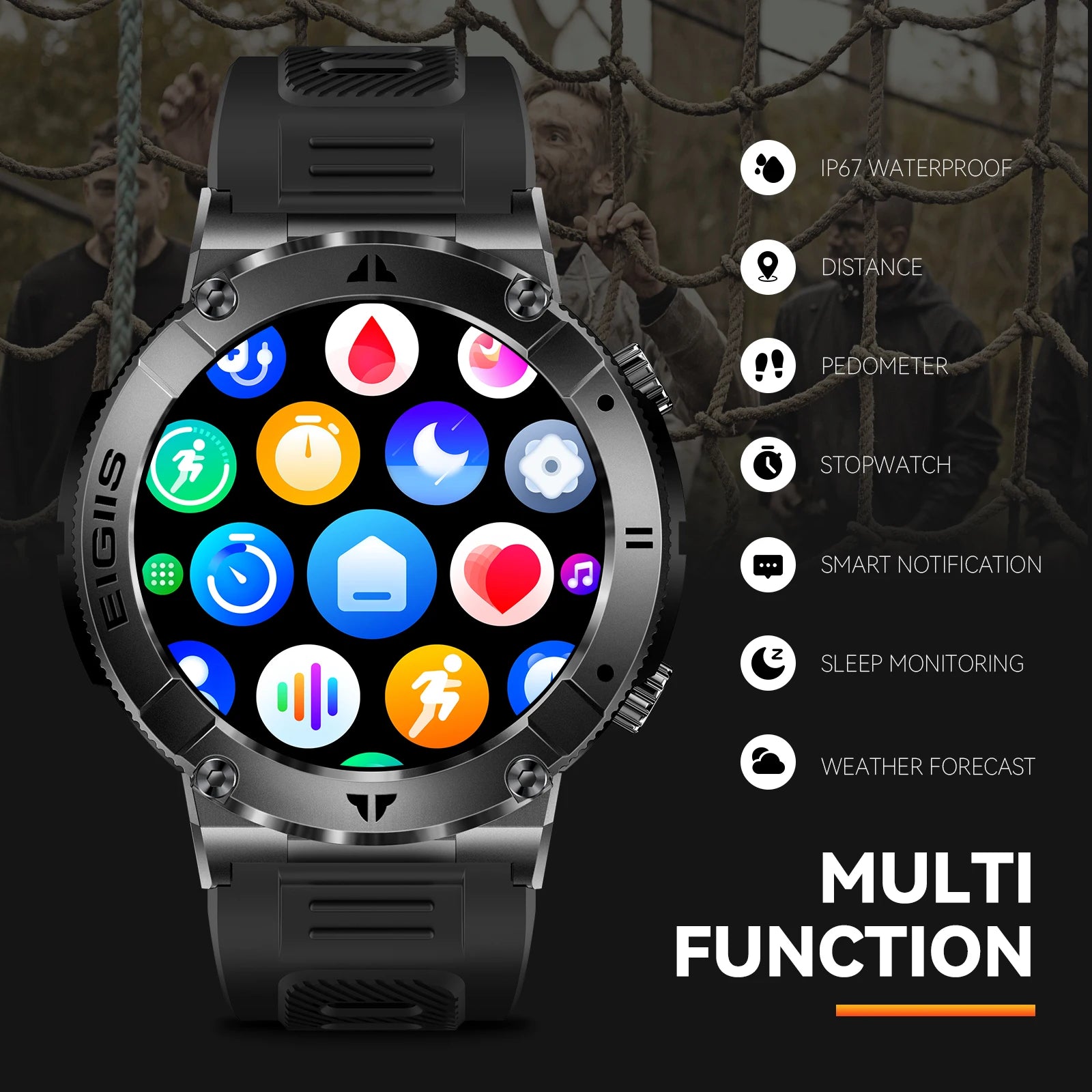 Device+ Smart Watch for Men - TFT Display Bluetooth Call Blood Pressure Monitor Custom Dial Waterproof