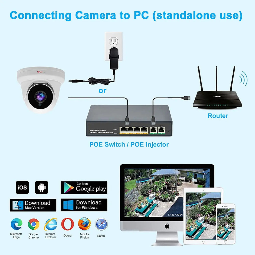 Device+ 4MP PoE IP Turret Camera Outdoor Indoor Night Vision Waterproof 108° Wide Angle with Microphone Security Camera