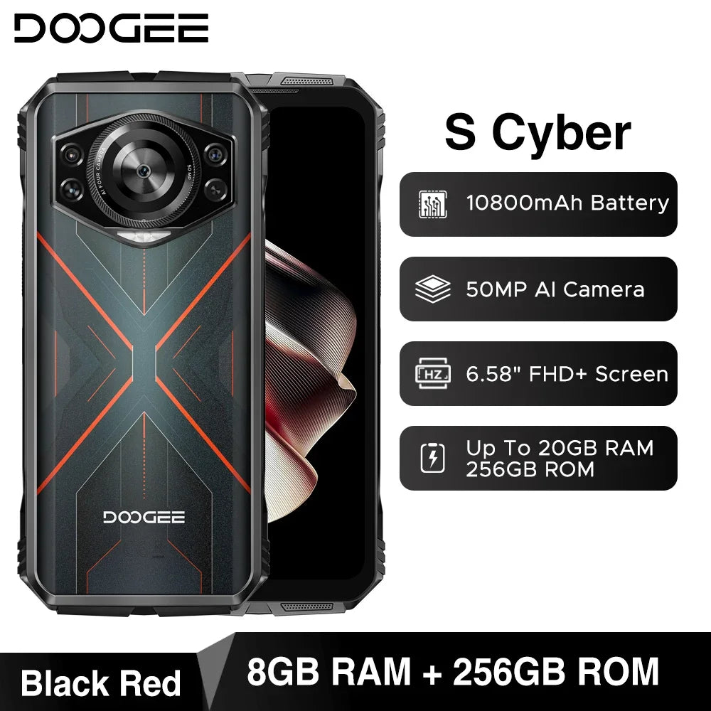 DOOGEE S Cyber Rugged Phone - 6.58" 90Hz 10800mAh 8GB+256GB 50MP AI Camera Android 14 IP68