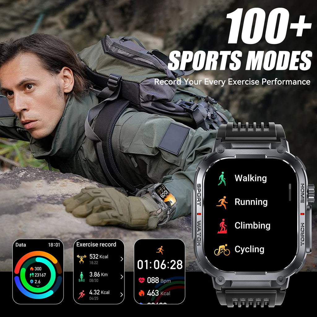 Device+ 3ATM Waterproof Smart Watch - 2.02" Display Compass LED Flashlight Sports Fitness Tracker