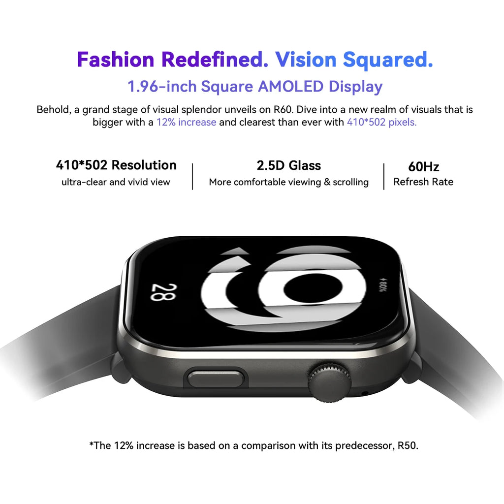 Blackview R60 Smartwatch - 1.96" AMOLED 800mAh Battery Bluetooth Calling Health Fitness Tracker