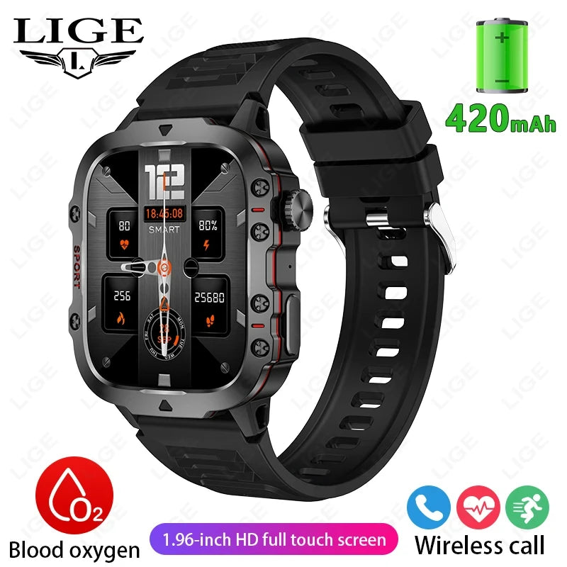 Rugged Military Smart Watch for Men - 2.01" Waterproof IP68 Bluetooth Calling Outdoor Fitness Tracker