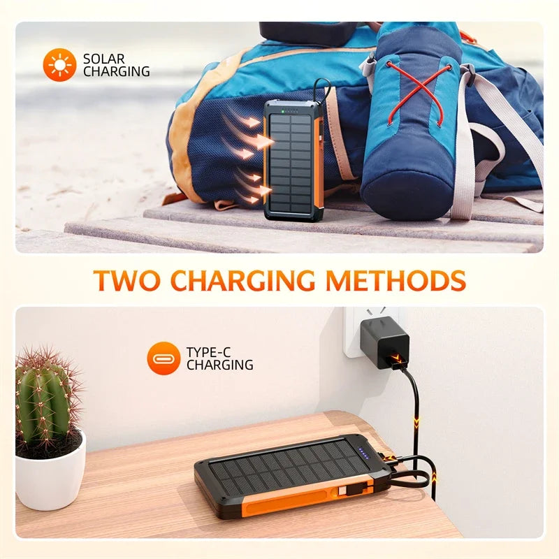Device+ 20000mAh Solar Power Bank - 3-in-1 Magnetic 15W Wireless Charging with Built-In Cables