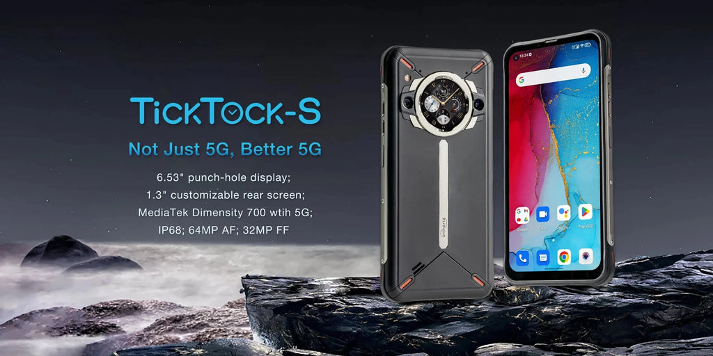 Ticktock S Rugged 5G Smartphone - 8GB RAM 256GB Storage 64MP Camera 30W Fast Charging Dimensity 700