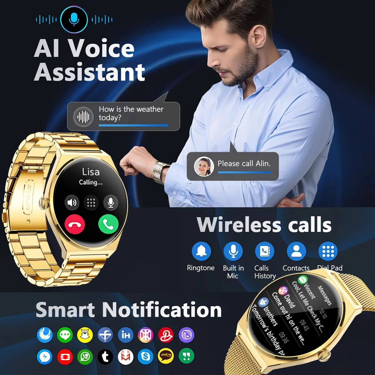 Device+ Ultra Thin Smartwatch 1.43" AMOLED HD Display for Men Women Call Reminder Step Tracker Heart Rate Monitor Android Compatible