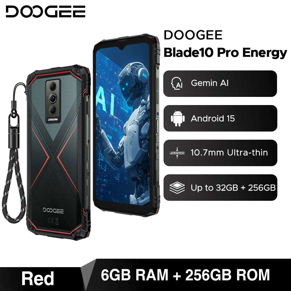 DOOGEE Blade10 pro Energy Rugged Smartphone 6.56'' Screen 6GB RAM 256GB ROM 6150mAh Battery Android 15 Octa Core UNISOC T7250