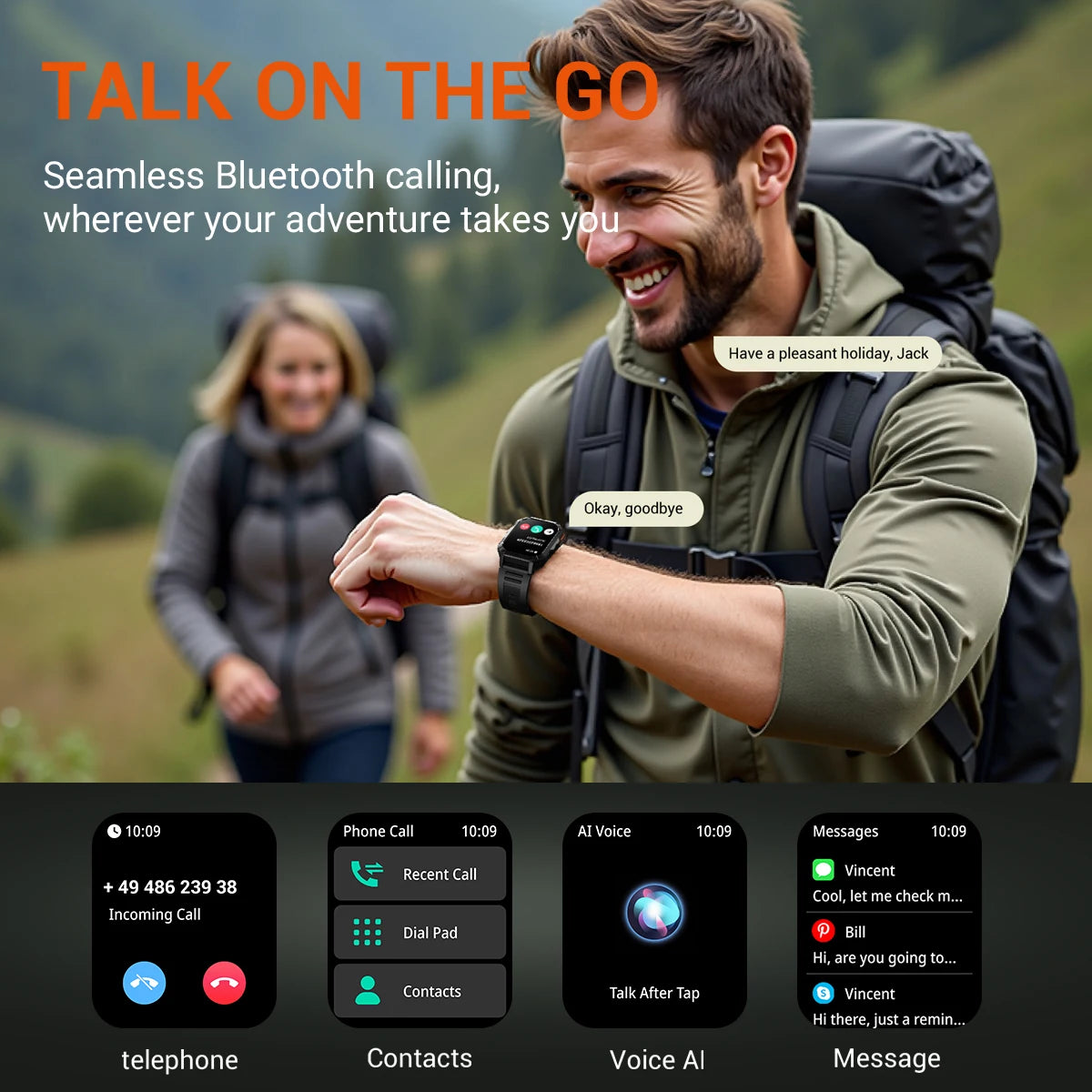 Device+ W70 Pro Outdoor Smartwatch - 2.01" Display LED Flashlight Compass 900mAh Battery