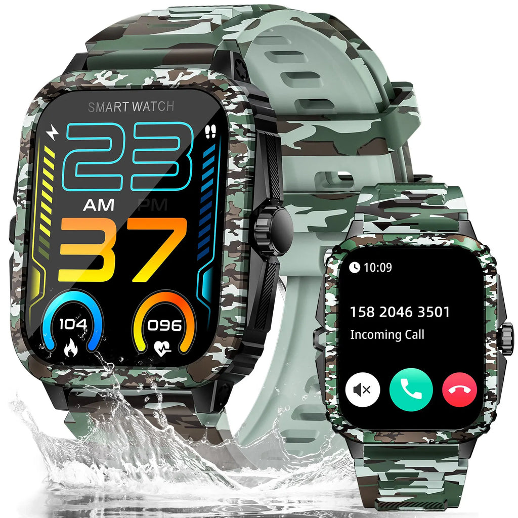 Device+ KT71 Camouflage Smart Watch - 3ATM Waterproof 1.96" Fitness Tracker with Bluetooth Calling