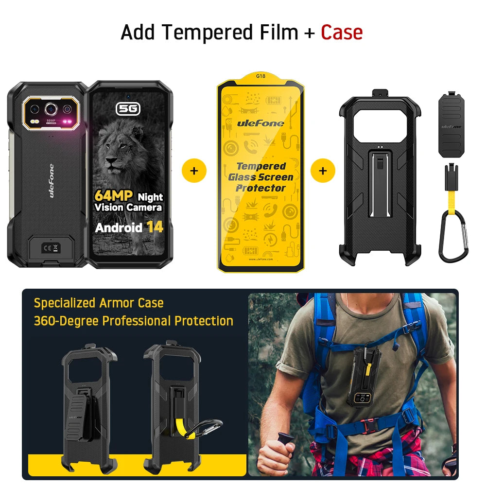 Armor 27 Pro 5G Rugged Smartphone - 10600mAh Battery 64MP Night Vision 24GB RAM Android 14