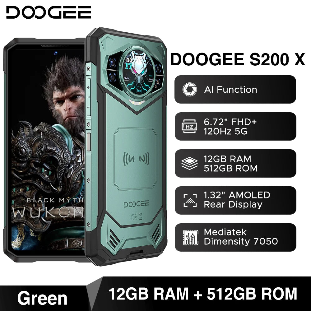 DOOGEE S200 X 5G Rugged Smartphone - 12GB RAM 512GB ROM AI Triple Camera 120Hz Display 10100mAh