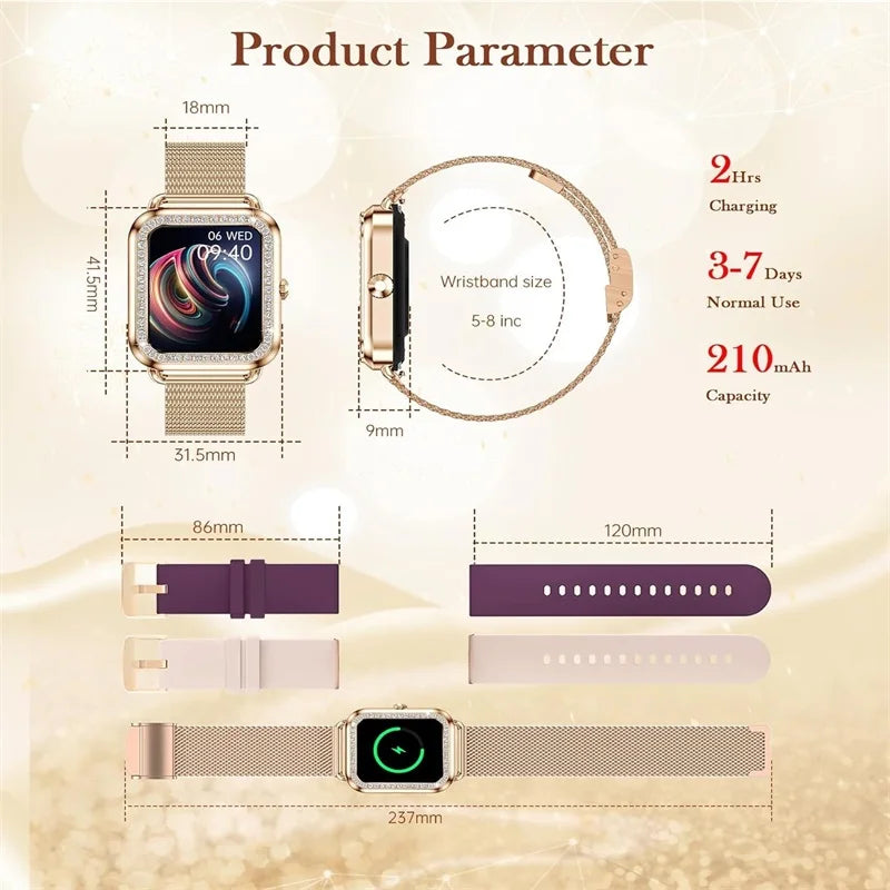 Women's Fashion Smartwatch - AI Voice Assistant with Fitness Tracking for iPhone & Android