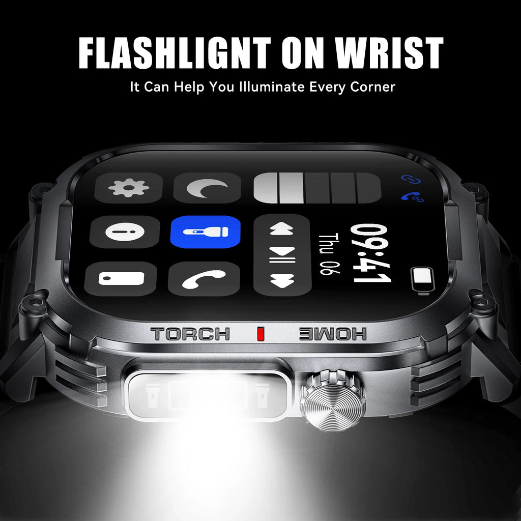 Device+ 3ATM Waterproof Smart Watch - 2.02" Display Compass LED Flashlight Sports Fitness Tracker