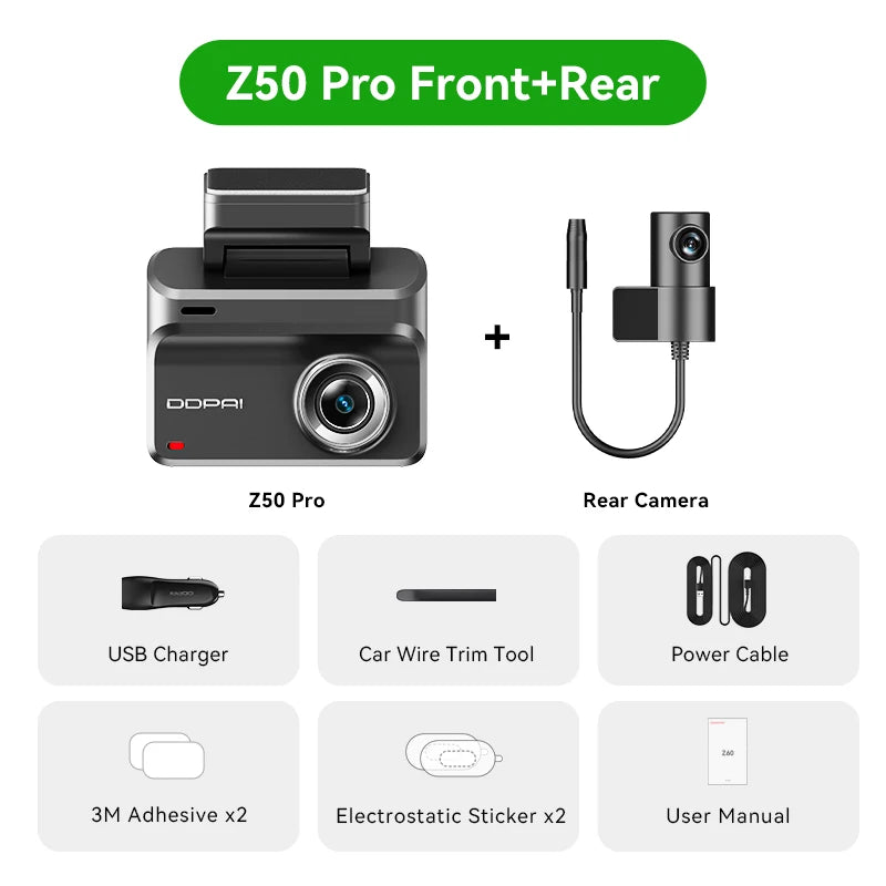 Device+ Z50 pro Dash Cam 4K Night Vision 5GHz Wi-Fi GPS ADAS 24H Parking Monitor Front & Rear Camera Support up to 512GB