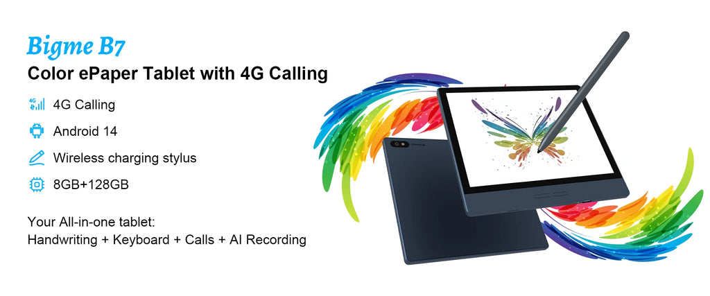 Device+ B7 E-Ink E-Reader 7'' Android 14 Tablet with 8+128GB Storage 5MP Rear Camera Handwritten Note Support WiFi Bluetooth