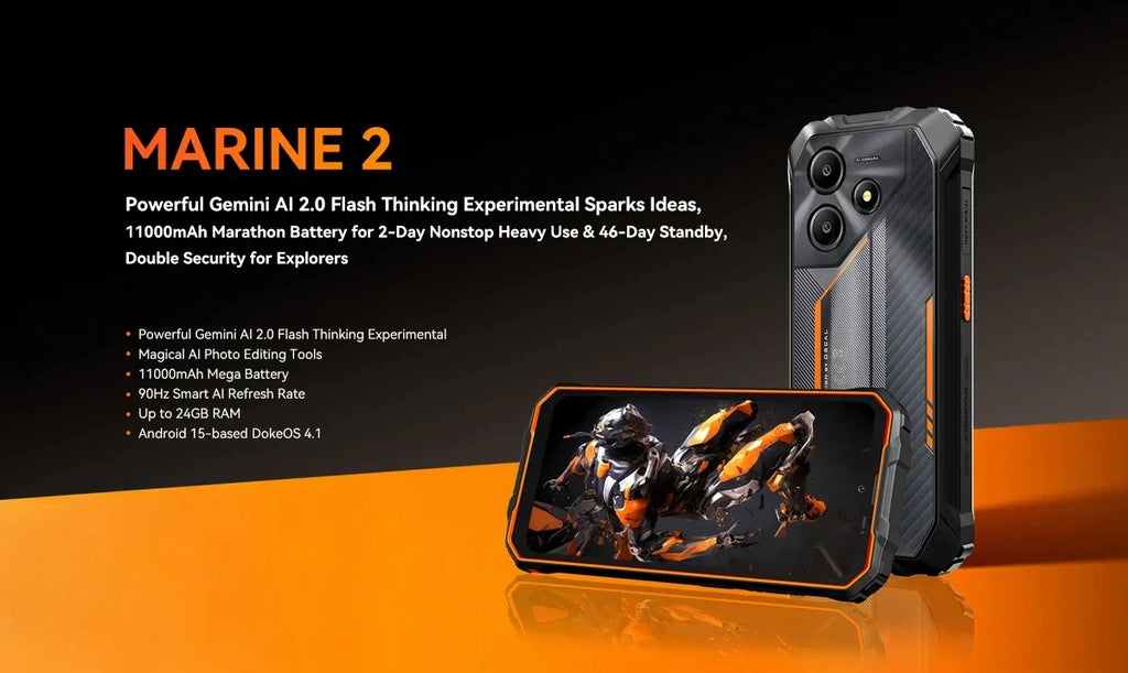 Device+ Marine 2 4G Rugged Phone 11000mAh Battery 6.56 " HD+Display 8GB, RAM 256GB Unisoc T61 Android 15 NFC Smartphone