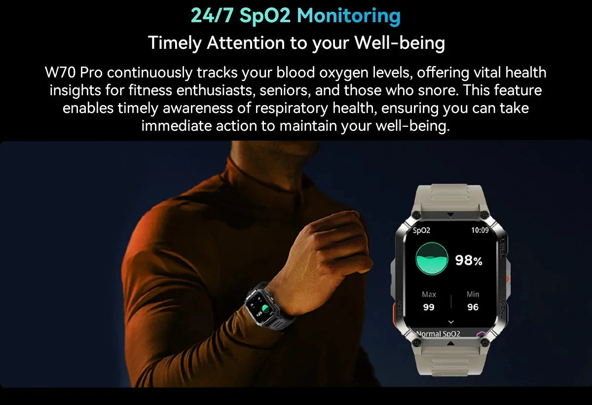 Device+ W70 Pro Outdoor Smartwatch - 2.01" Display LED Flashlight Compass 900mAh Battery