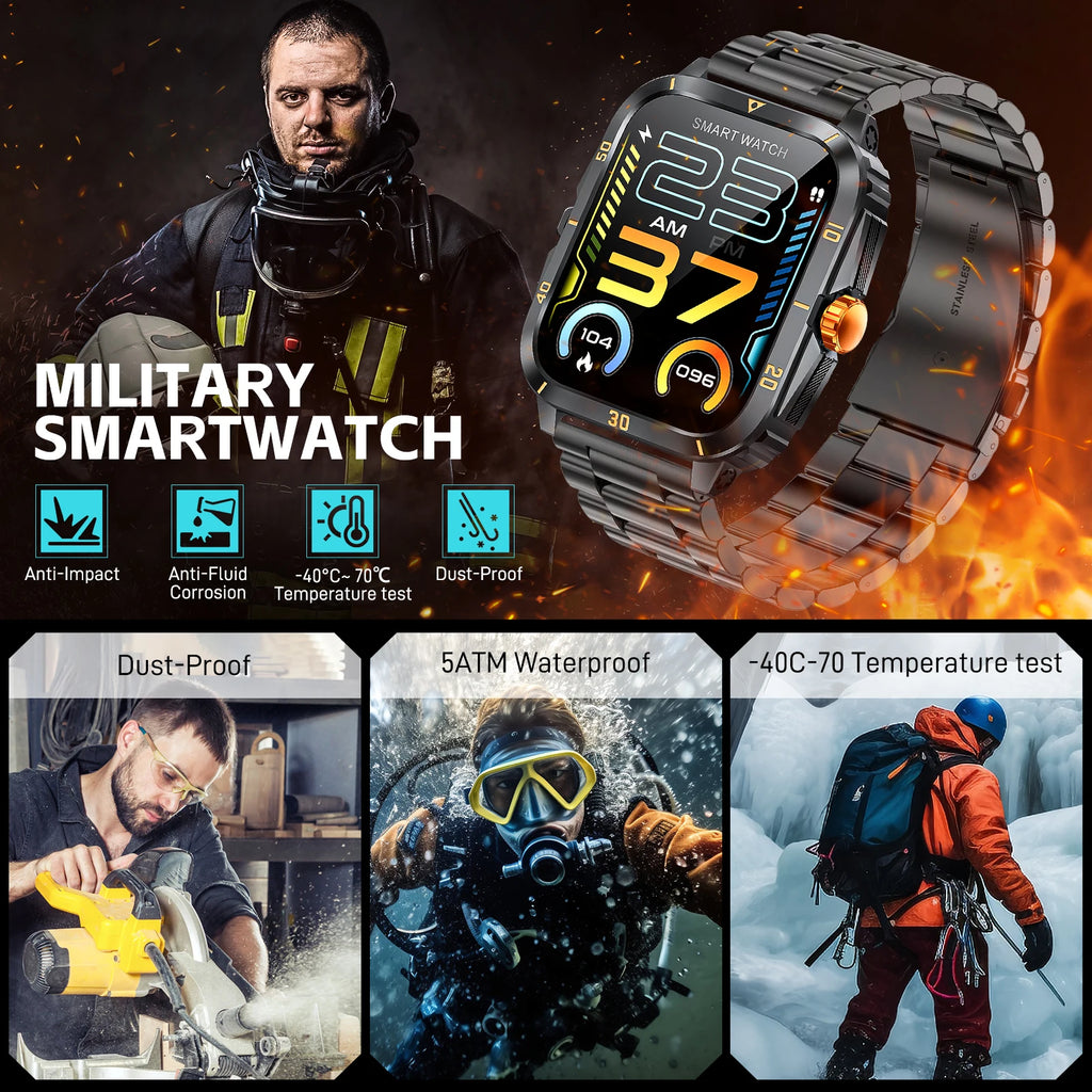 Device+ KT71 Military Grade Smart Watch - 3ATM Waterproof 100+ Sport Modes Blood Pressure Monitor
