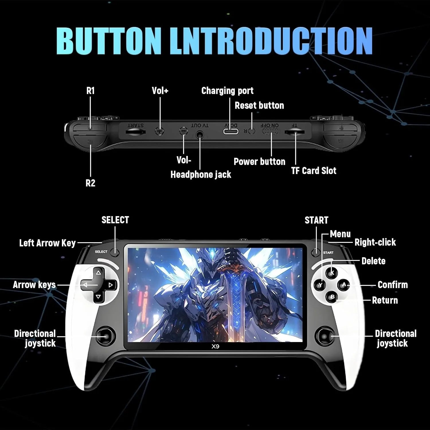 Device+ X9 Retro Handheld Game Console - 5.5" HD Screen 20000+ Games TV Connection & Wireless Controllers