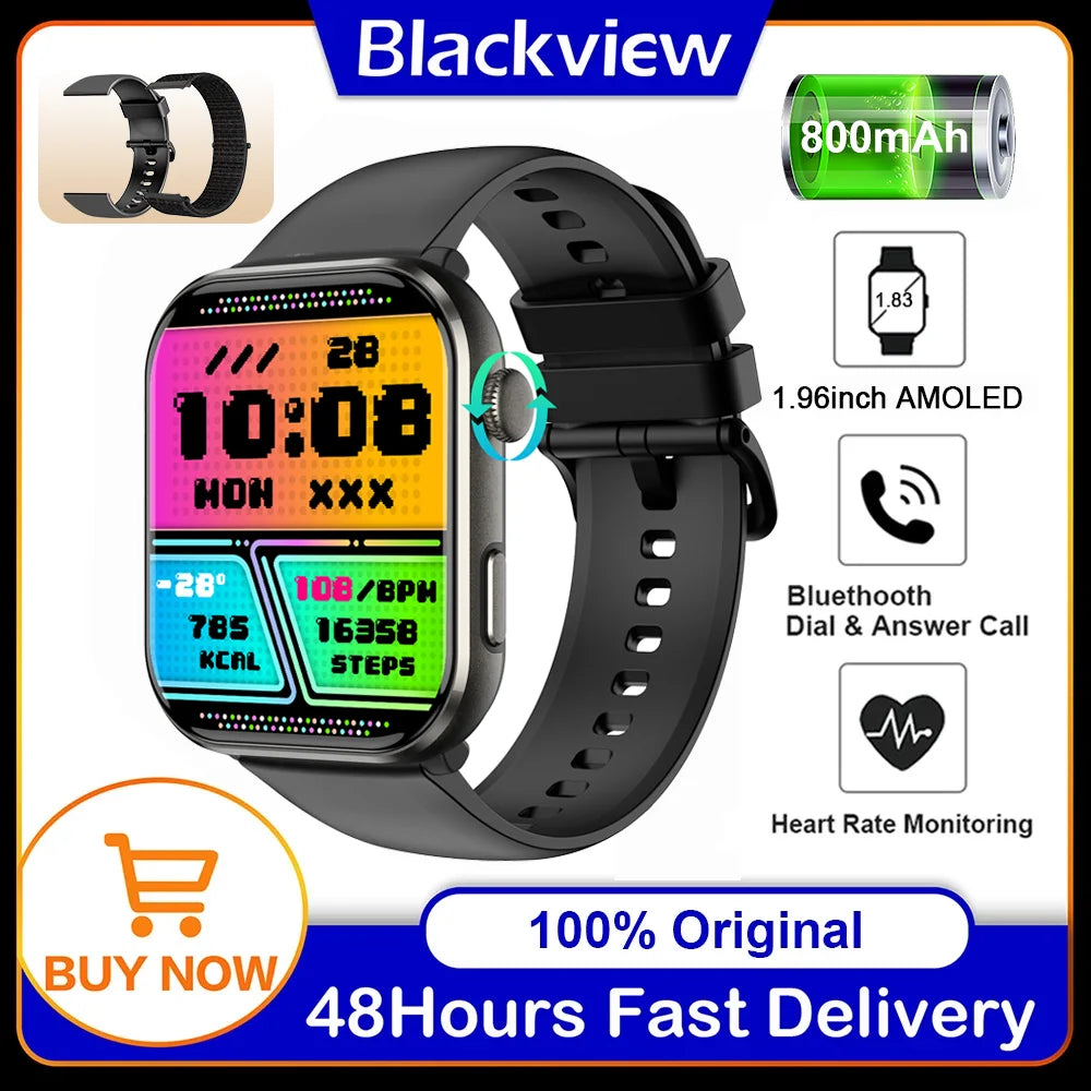 Blackview R60 Smartwatch - 1.96" AMOLED Display with Health Fitness Tracker & Bluetooth Calling