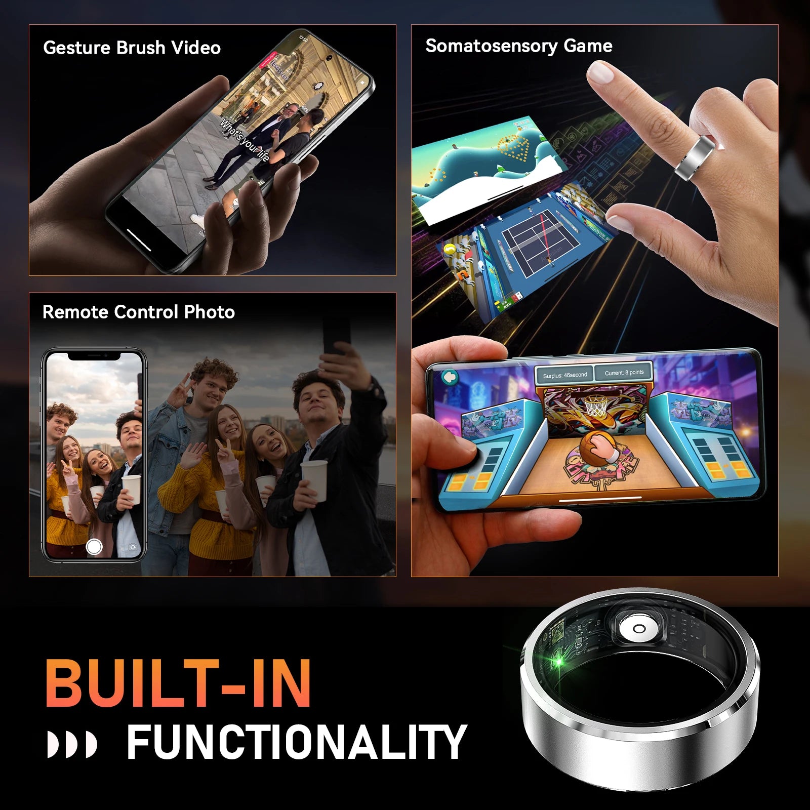 R5 Smart Ring - Health Monitor Blood Oxygen Heart Rate Tracker Multi-Sport Waterproof Bluetooth 5.1