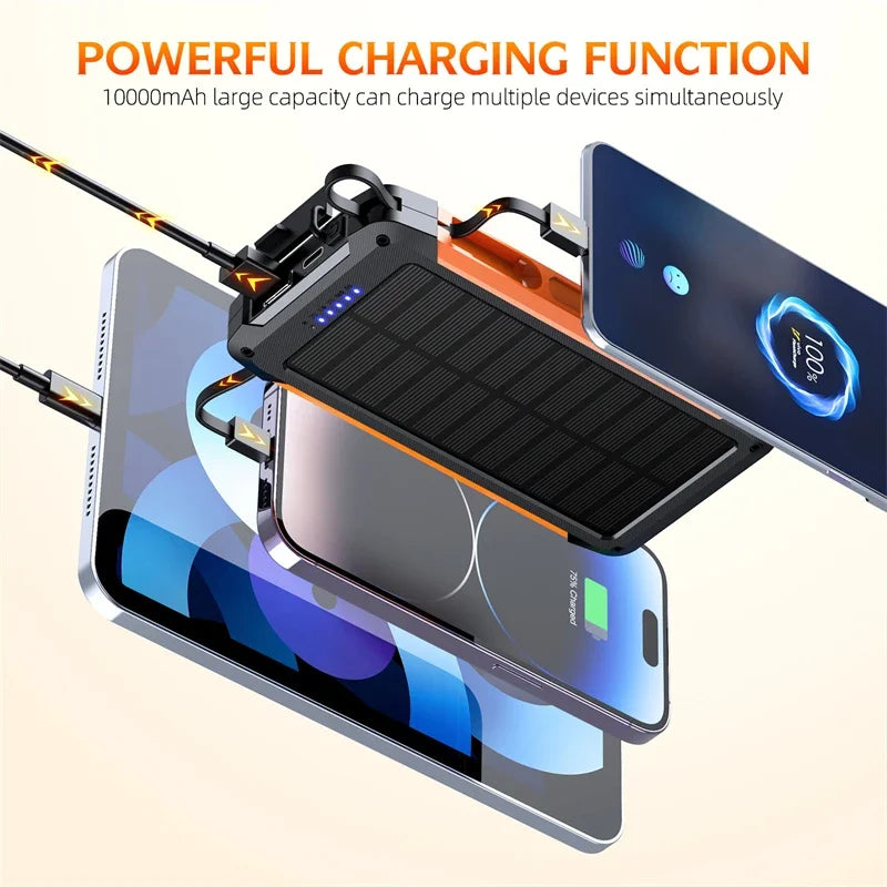 Device+ 20000mAh Solar Power Bank - 3-in-1 Magnetic 15W Wireless Charging with Built-In Cables