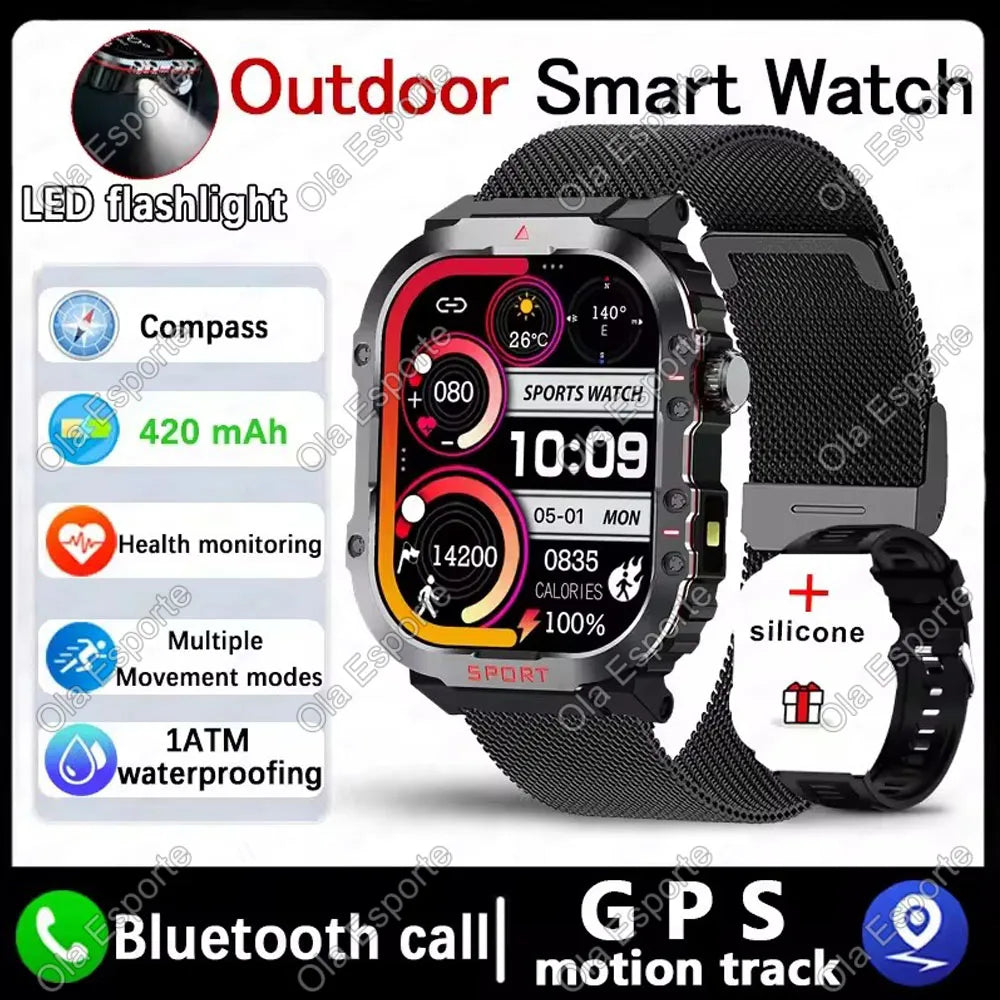 Device+ GPS Military Smart Watch - AMOLED Display Waterproof Outdoor Sport with Bluetooth Calling