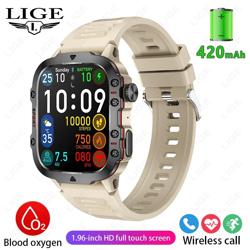 Rugged Military Smart Watch for Men - 2.01" Waterproof IP68 Bluetooth Calling Outdoor Fitness Tracker