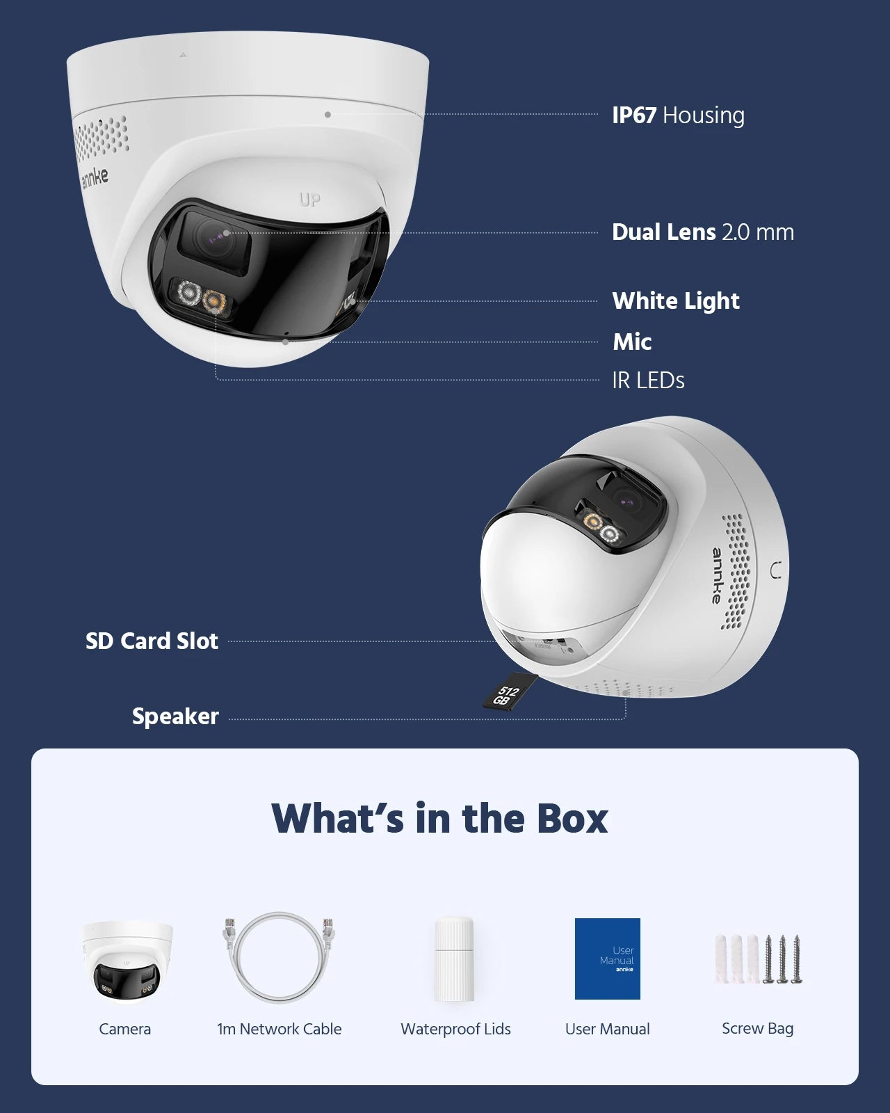 Device+ Smart Home 8MP Security Camera - 180° Dual Lens 4K AI Human Detection POE Outdoor IP Camera