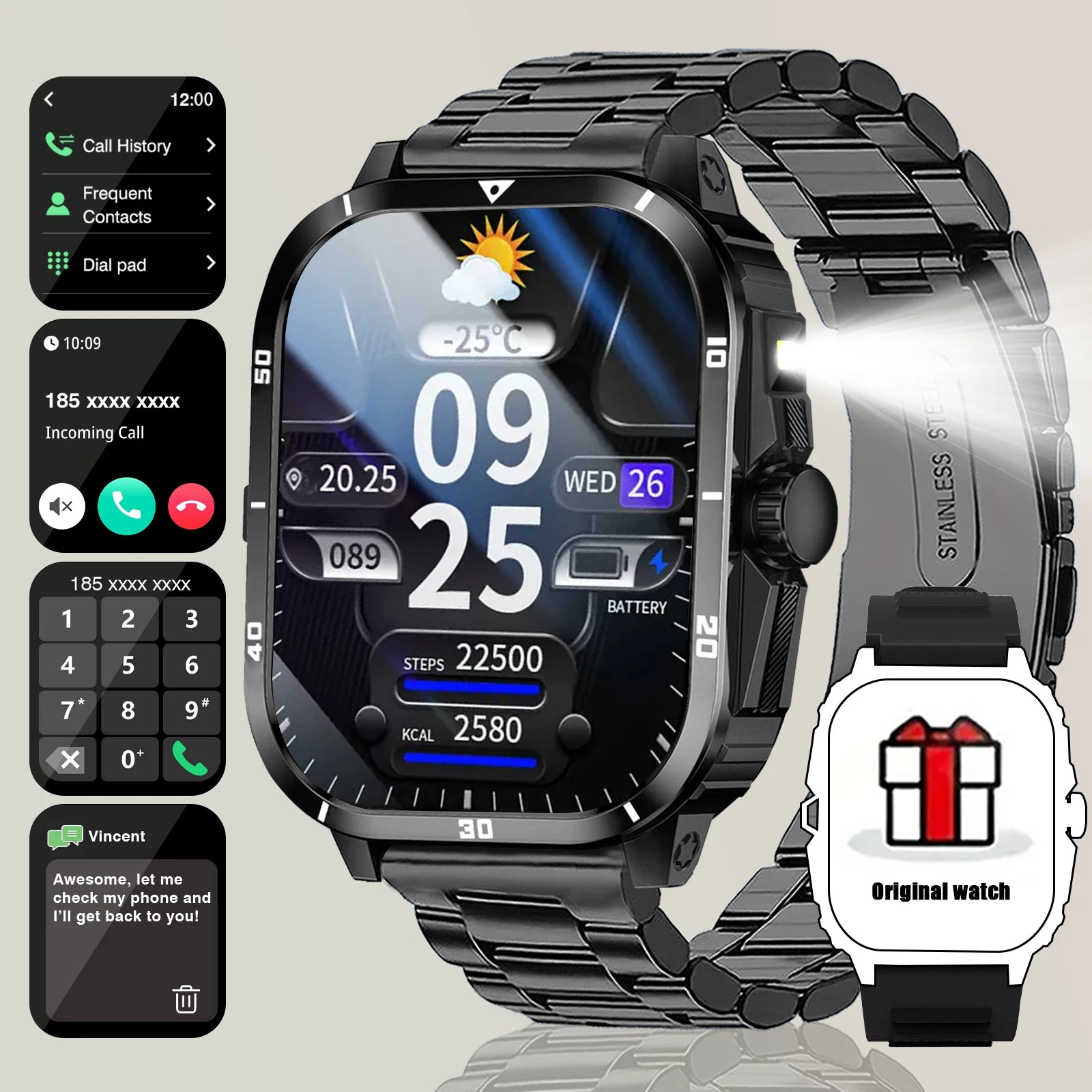 Men's Premium Smart Watch 2025 - Wireless Calling with Dual Straps (Steel & Silicone)
