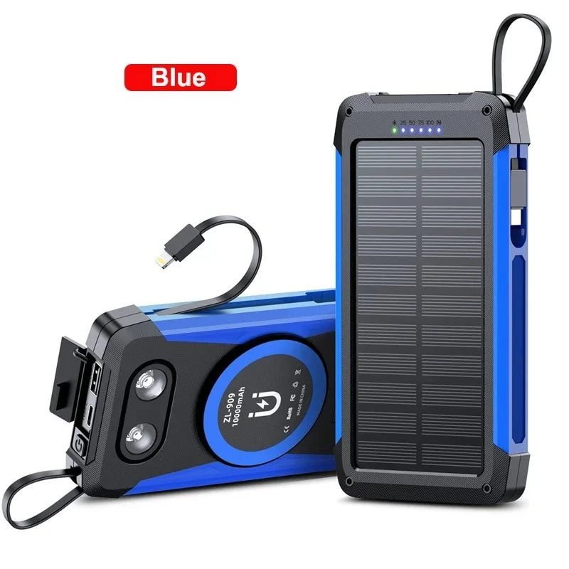 Device+ 20000mAh Solar Power Bank - 3-in-1 Magnetic 15W Wireless Charging with Built-In Cables